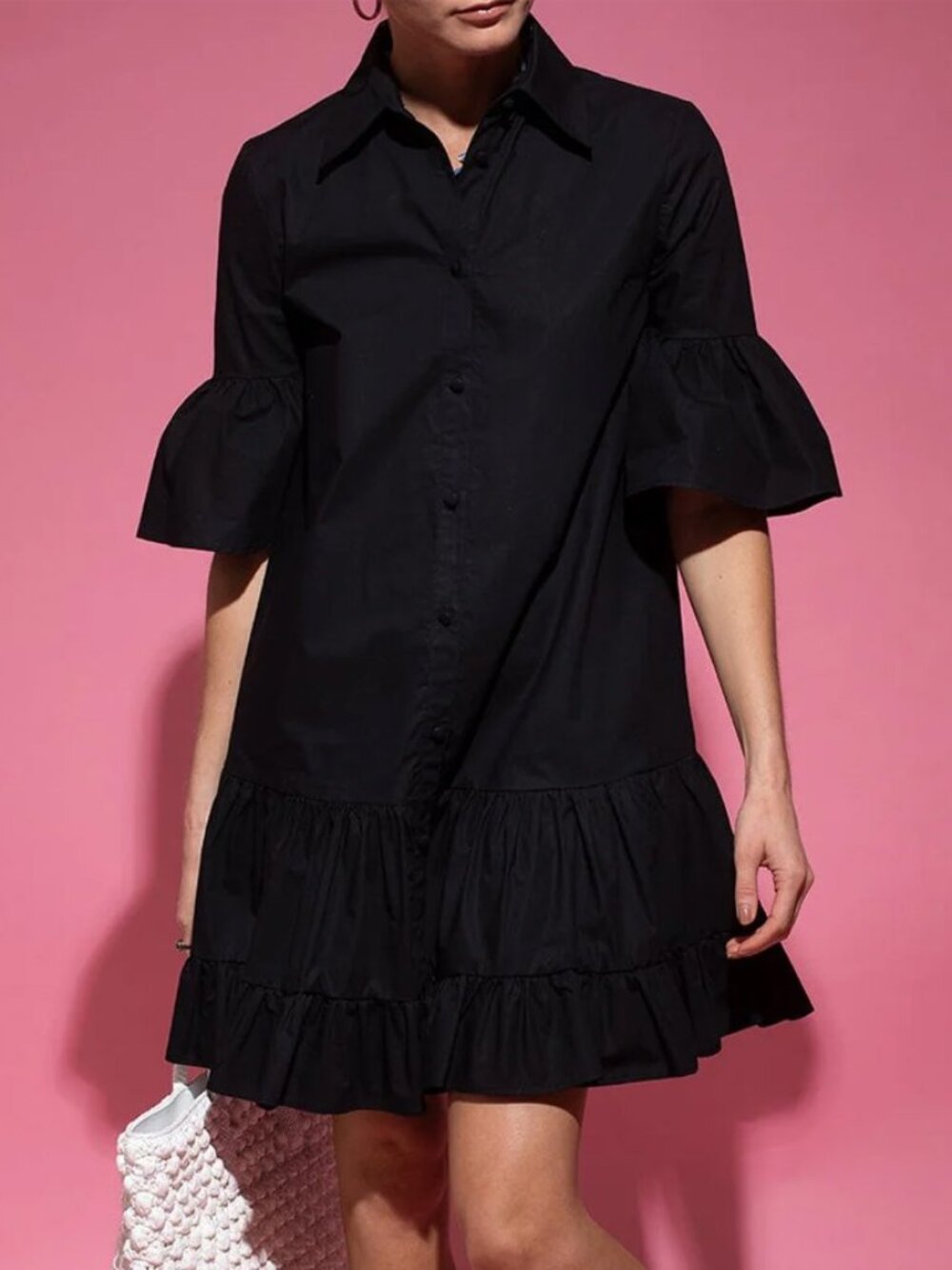 La DoubleJ Choux Black Cotton Ruffle Mini Dress Size XS